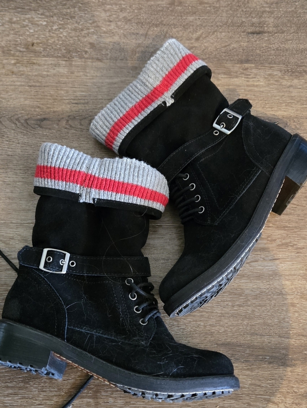 Grizzleez by ZIGI Black Suede Lace-Up Combat Boots